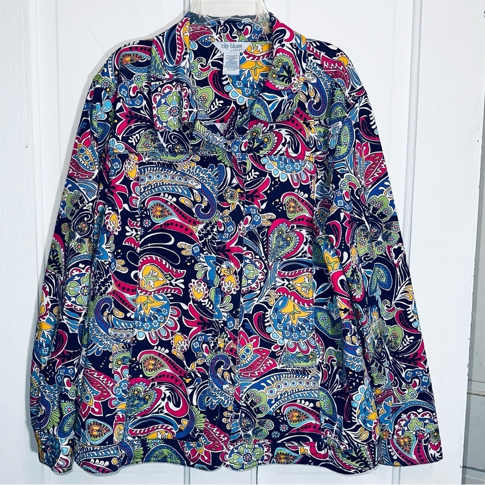 Koret City Blues Women’s Paisley Floral Colorful Stretch Twill Jacket Size Large